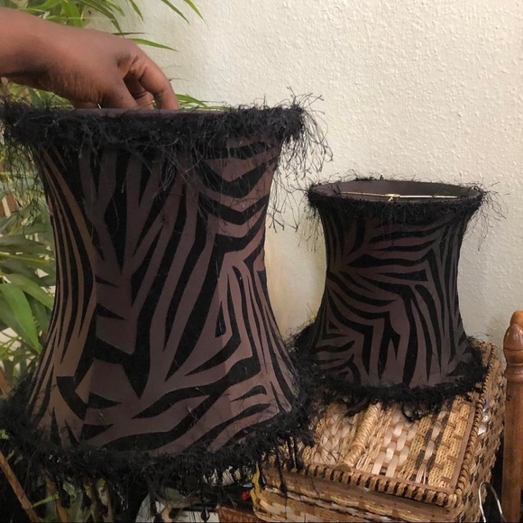 Y2K Whimsygoth Black Zebra Print Fringe Tassel Bead Lampshade Gothic Home Decor